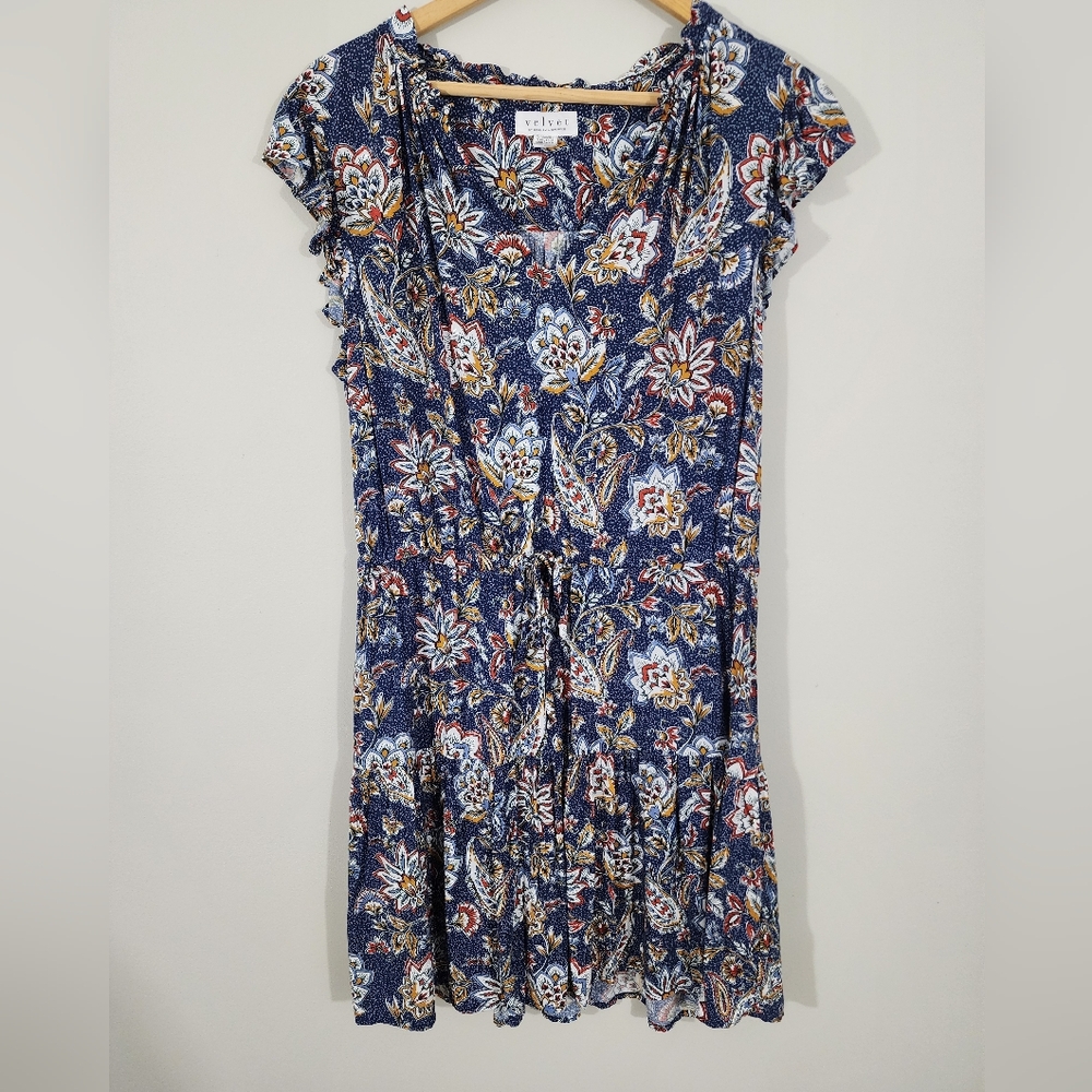 Sold Velvet by Graham and Spencer Paloma tie Waist boho floral mini dress - Picture 2 of 13